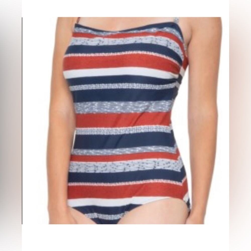 Seekers NWT One-Piece UPF Red White Blue Striped Swimsuit size 12